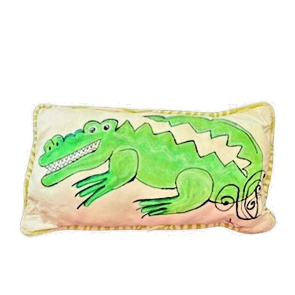 Hand Painted Crocodile Throw Pillow 22" x 13' x 6 "  Home Decor
